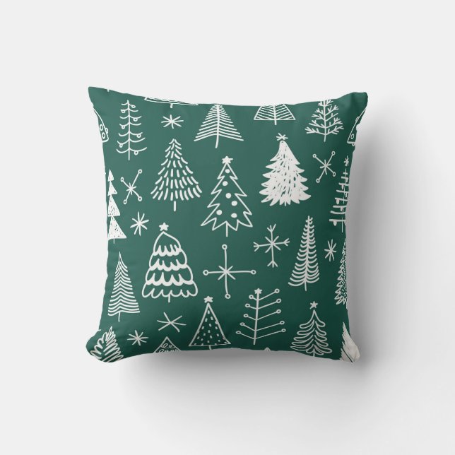 Hand drawn Christmas trees, winter pattern. Throw Pillow (Front)
