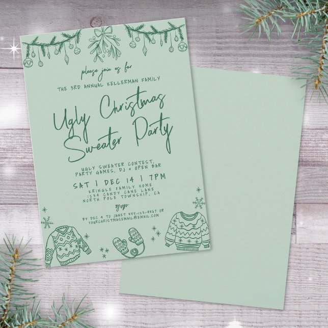 Hand Drawn Christmas Ugly Sweater Party Invitation (Hand Drawn Christmas Ugly Sweater Party Invitation)