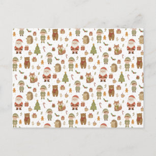 Hand Drawn Christmas Woodland Holiday Postcard