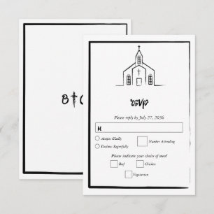 Hand Drawn Church Traditional Whimsical Wedding RSVP Card