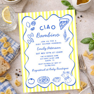 Hand Drawn Ciao Bambino Italian Boy Baby Shower Invitation