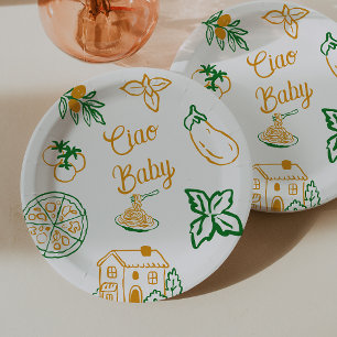 Hand Drawn Ciao Italian Pizza & Pasta Baby Shower Paper Plate