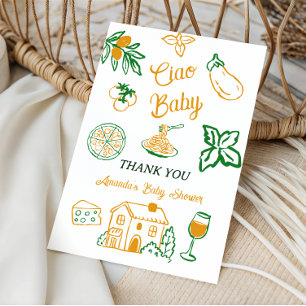 Hand Drawn Ciao Italian Pizza & Pasta Baby Shower Thank You Card