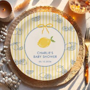 Hand Drawn Citrus Lemon Baby Shower Paper Plates