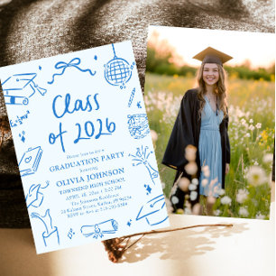 Hand Drawn Class of 2026 Blue Graduation Party Invitation