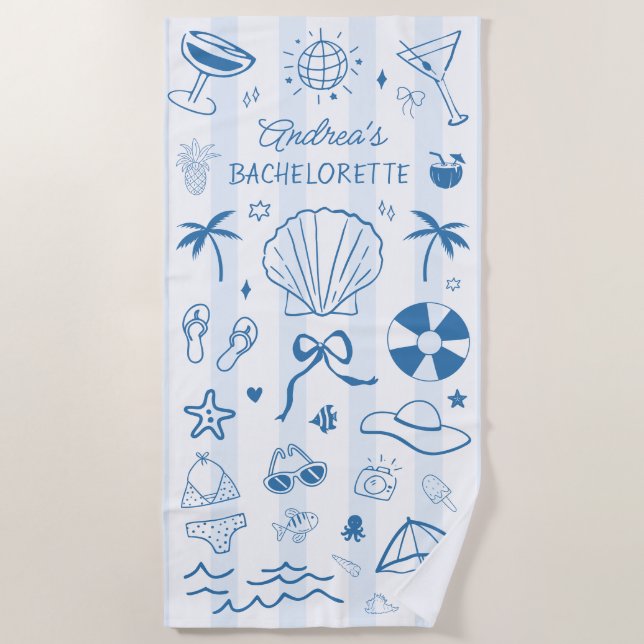 Hand Drawn Coastal Beach Summer Bachelorette Favou Towel (Front)