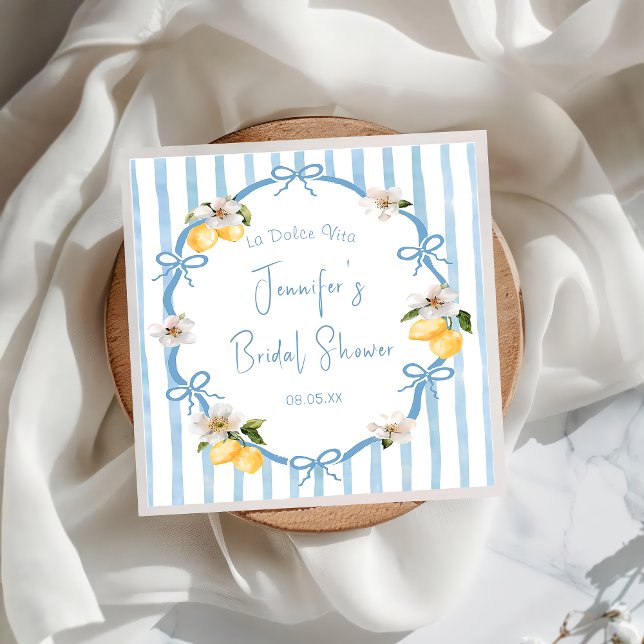 Hand Drawn Coastal Italian Lemon Bridal Shower Napkin (Creator Uploaded)