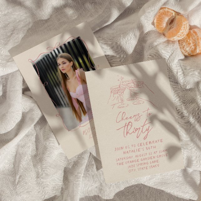 Hand Drawn Cocktail Cheers To Thirty 30th Birthday Invitation (Creator Uploaded)