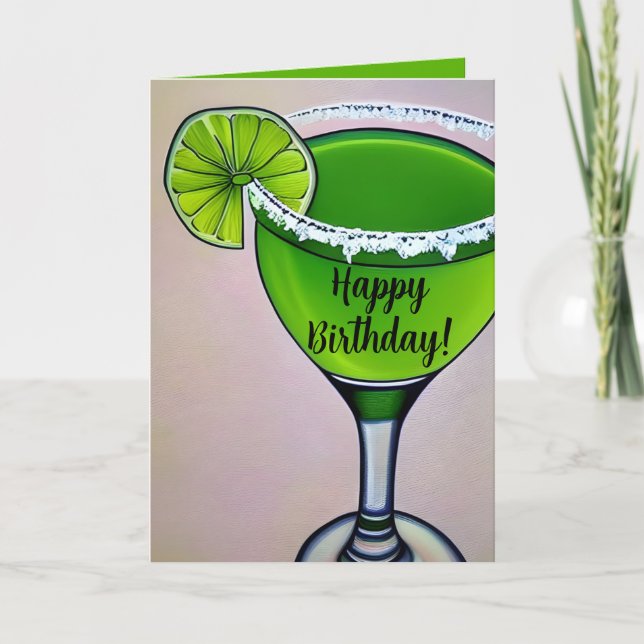 Hand Drawn Cocktail Lime Margarita Birthday Card (Front)