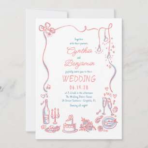 Hand Drawn Cocktail Whimsical Wedding Photo Invitation