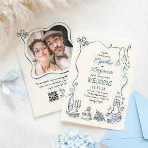 Hand Drawn Cocktail Whimsical Wedding Photo Invitation