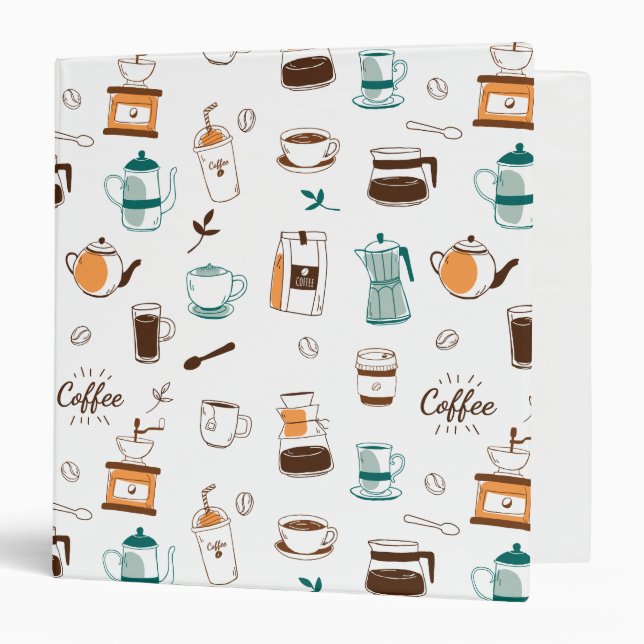 Hand Drawn Coffee and Cafe Pattern Binder (Front/Inside)