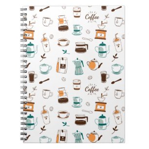 Hand Drawn Coffee and Cafe Pattern Notebook