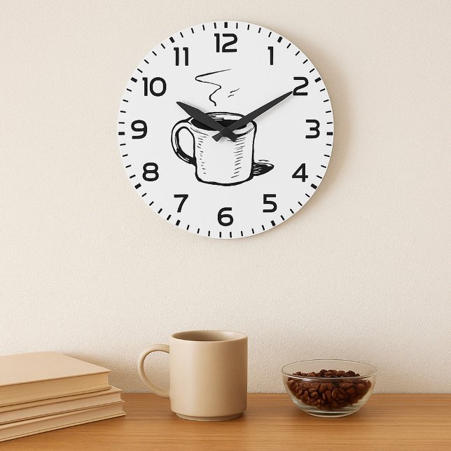 Hand Drawn Coffee Mug Sketch Minimalist Large Clock (Creator Uploaded)