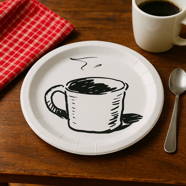 Hand Drawn Coffee Mug Sketch Minimalist Paper Plate (Creator Uploaded)