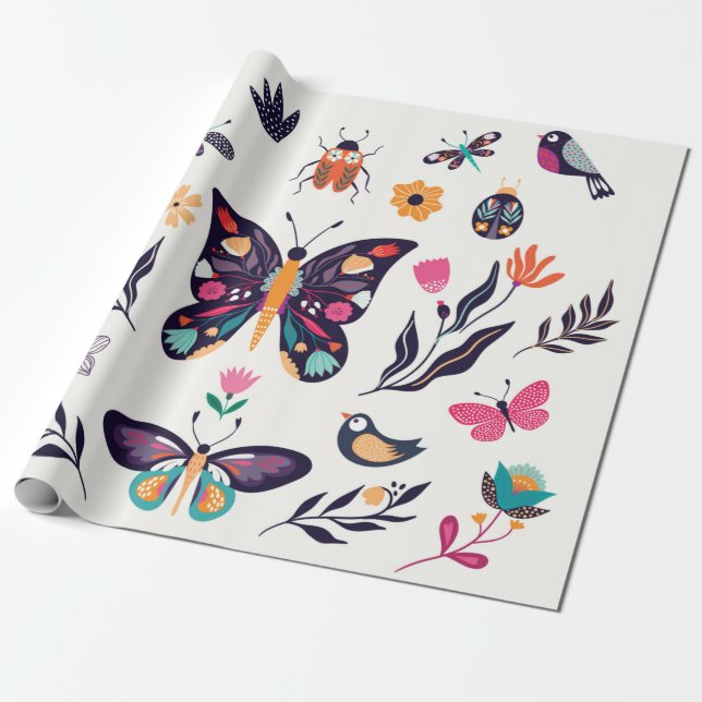 Hand drawn collection of spring summer elements wi wrapping paper (Unrolled)