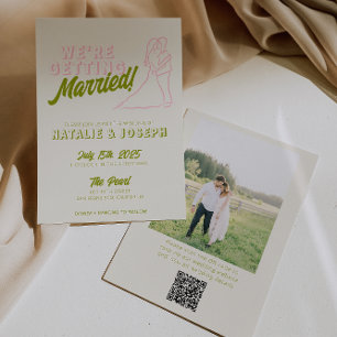 Hand Drawn Colorful Retro QR Code Photo Wedding Invitation