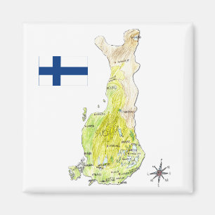 Hand Drawn Colour Map of Finland Magnet