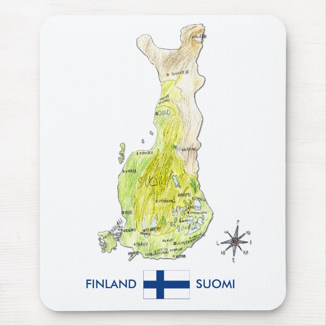 Hand Drawn Colour Map of Finland Mousepad (Front)
