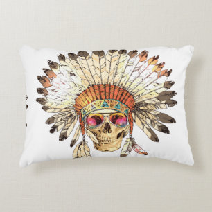 Hand Drawn Colour Native American Indian Headdress Accent Pillow