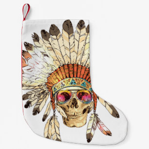 Hand Drawn Colour Native American Indian Headdress Small Christmas Stocking
