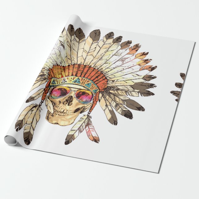 Hand Drawn Colour Native American Indian Headdress Wrapping Paper (Unrolled)