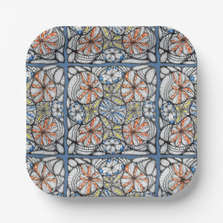 Hand-Drawn Colourful Abstract Floral Doodle Plates