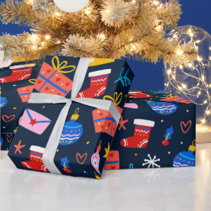 Hand Drawn Colourful Christmas Pattern, Midnight Wrapping Paper