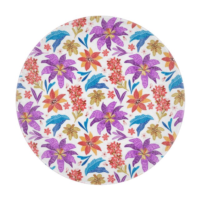 Hand Drawn Colourful Exotic Floral Pattern-70703 Cutting Board (Front)