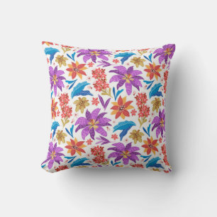 Hand Drawn Colourful Exotic Floral Pattern-70703 Throw Pillow