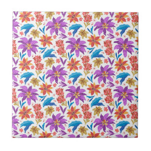 Hand Drawn Colourful Exotic Floral Pattern-70703 Tile