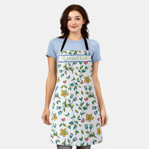 Hand-Drawn Colourful Floral & Hearts Pattern  Apron