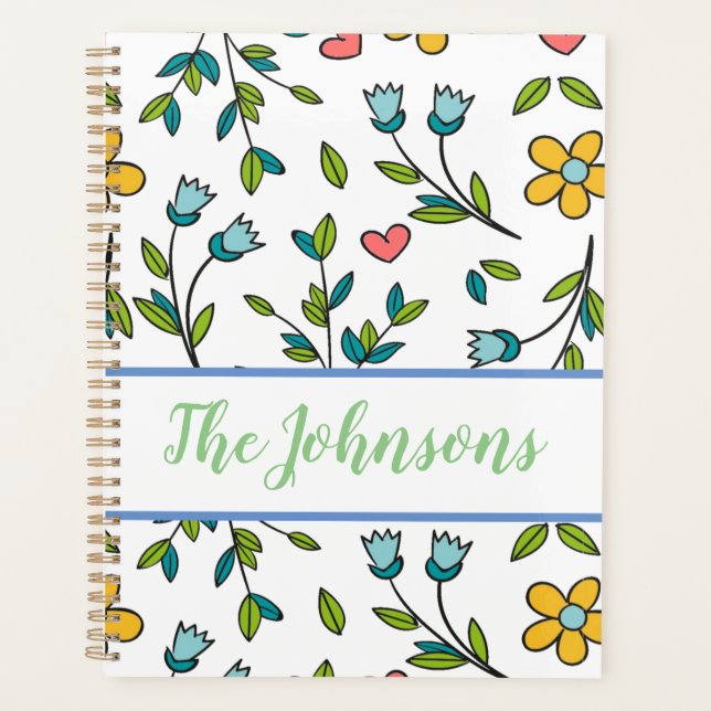 Hand-Drawn Colourful Floral & Hearts Pattern  Planner (Front)