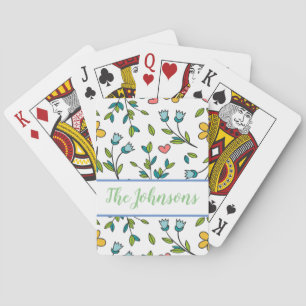 Hand-Drawn Colourful Floral & Hearts Pattern Playing Cards