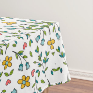 Hand-Drawn Colourful Floral & Hearts Pattern  Tablecloth