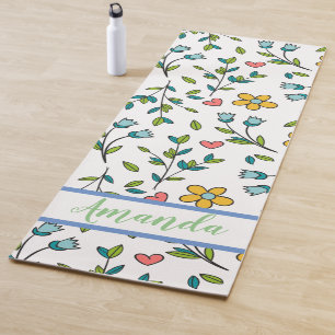 Hand-Drawn Colourful Floral & Hearts Pattern  Yoga Mat
