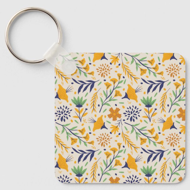 Hand Drawn Colourful Floral Pattern-23595 Keychain (Front)