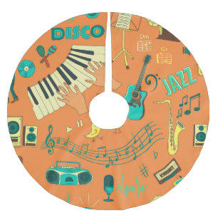 Hand-drawn colourful music pattern brushed polyester tree skirt
