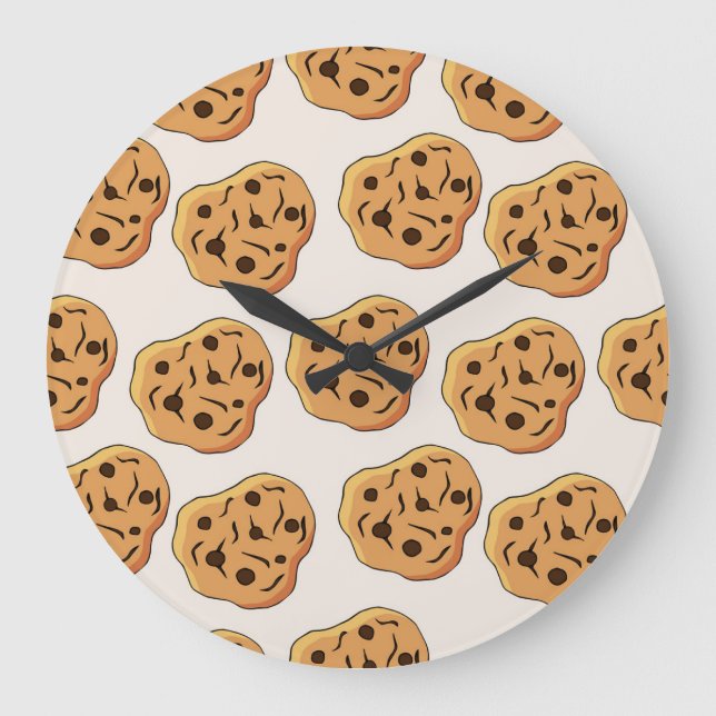 Hand Drawn Cookies Cartoon Pattern Large Clock (Front)