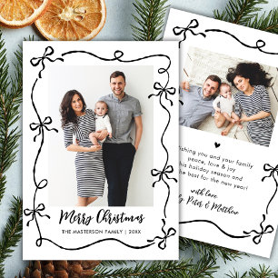 Hand Drawn Coquette Bows 2 Photo Merry Christmas Holiday Card