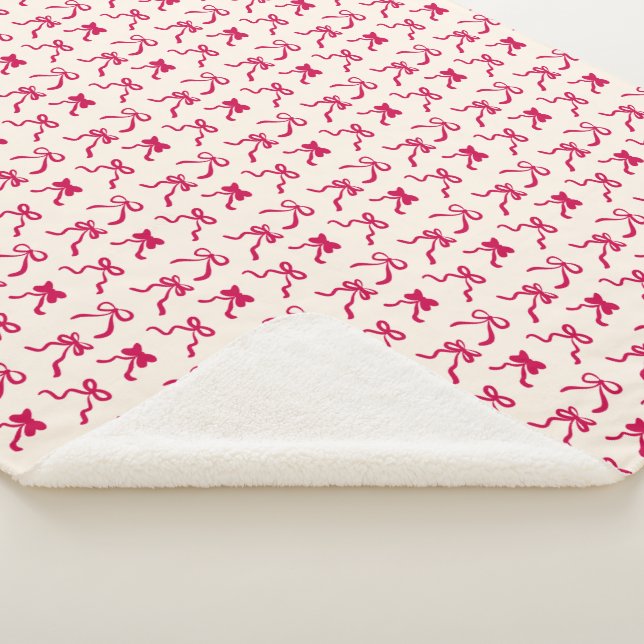 Hand-Drawn Coquette Red Bows Ribbon Valentine Sherpa Blanket (3/4)
