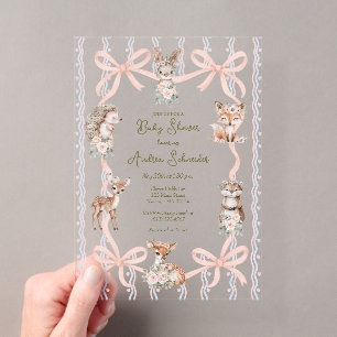 Hand Drawn Coquette Ribbon Woodland Baby Shower  Acrylic Invitations