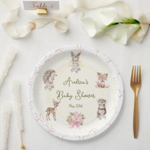 Hand Drawn Coquette Ribbon Woodland Baby Shower  Paper Plate