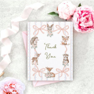 Hand Drawn Coquette Ribbon Woodland Baby Shower  Thank You Card