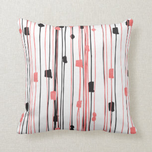 Hand drawn coral black watercolor abstract pattern throw pillow