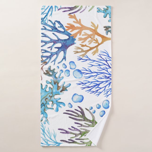 Hand-drawn corals: underwater sea pattern. bath towel (Bath Towel)