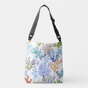 Hand-drawn corals: underwater sea pattern. crossbody bag