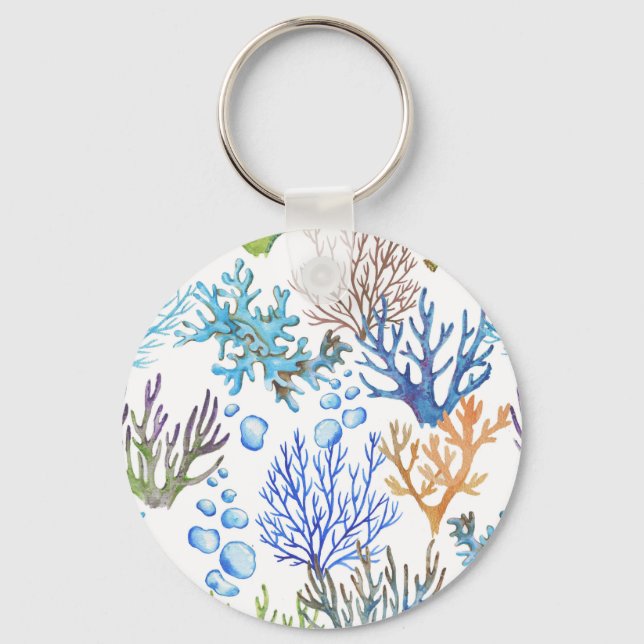 Hand-drawn corals: underwater sea pattern. keychain (Front)