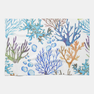 Hand-drawn corals: underwater sea pattern. kitchen towel
