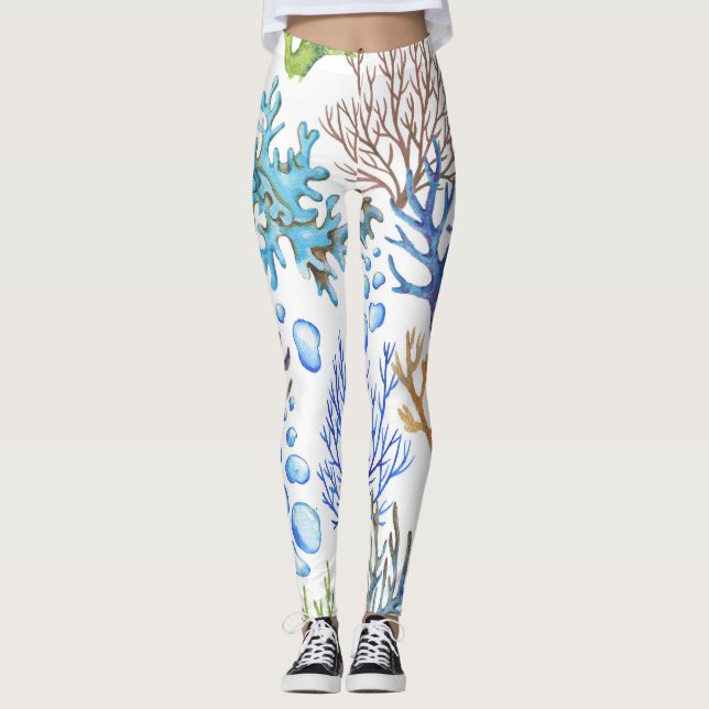 Hand-drawn corals: underwater sea pattern. leggings (Front)